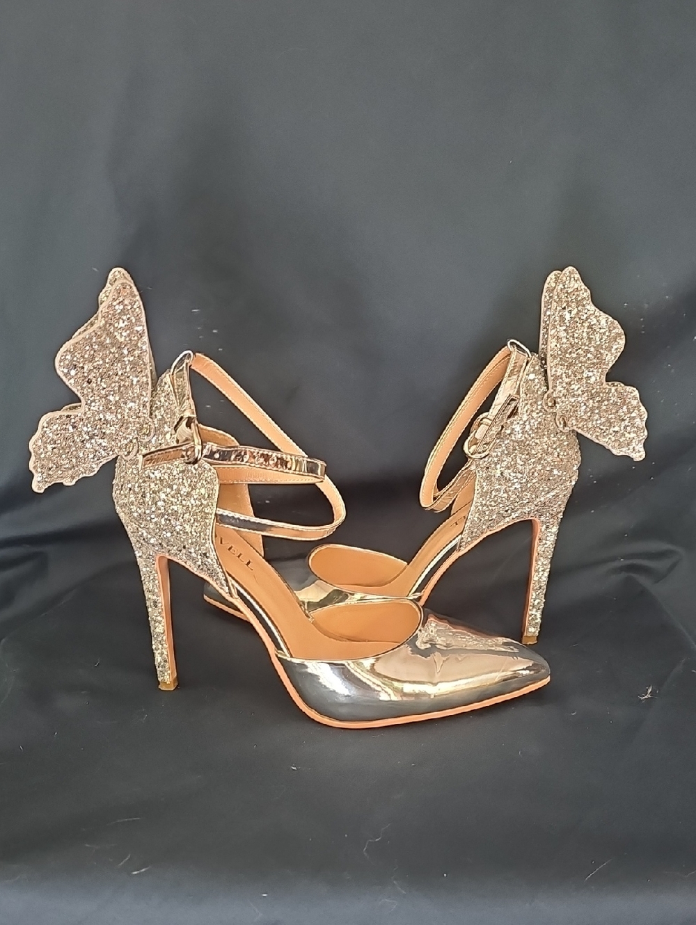 Women’s Glitter Butterfly Stiletto Heels - Rose Silver